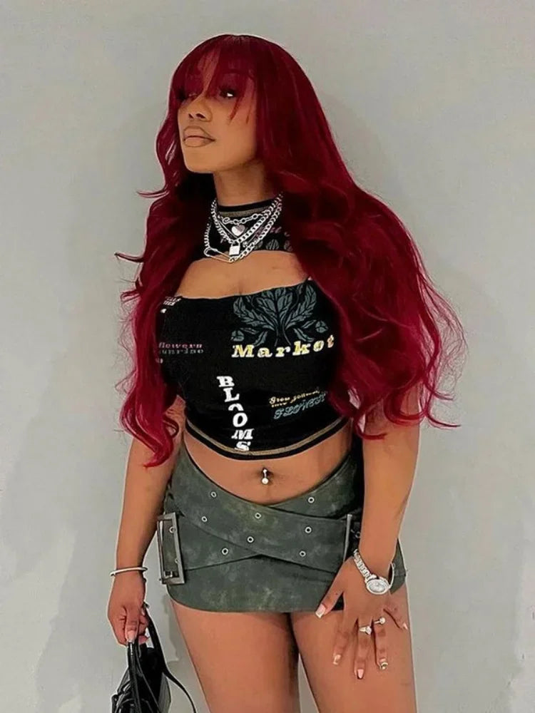 Hollow Out Print Y2K Crop Top