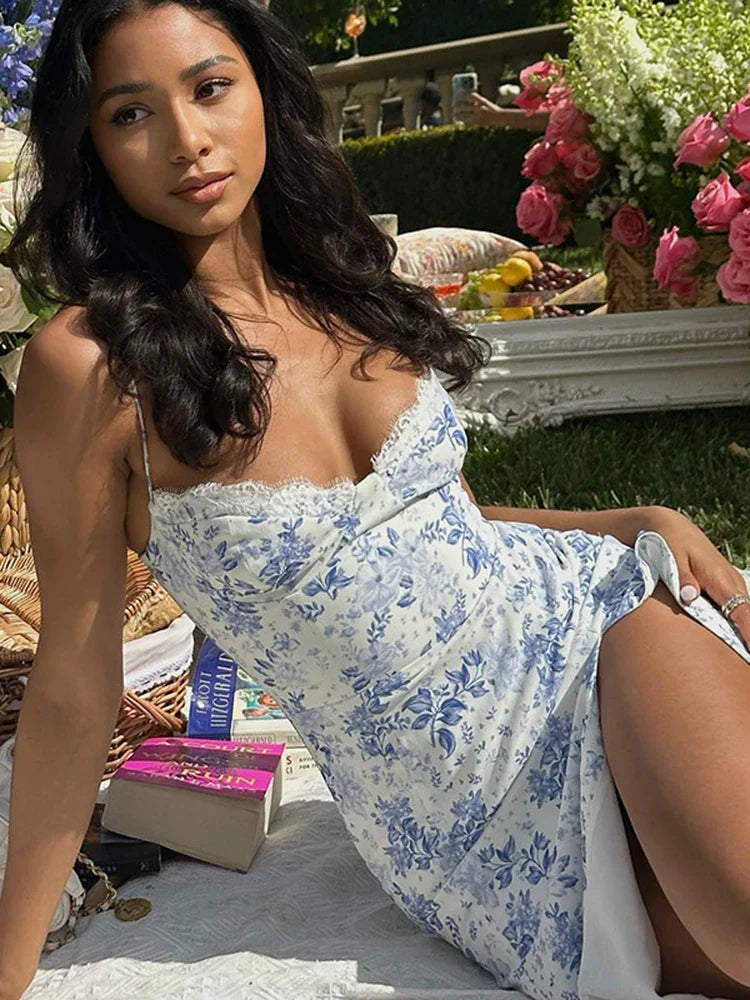 Slip Slit Midi Ruffle Floral Dress