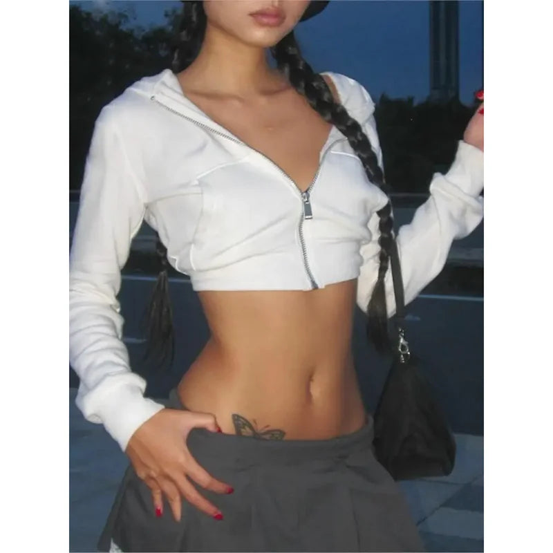Vintage Zip Cropped Hoodie