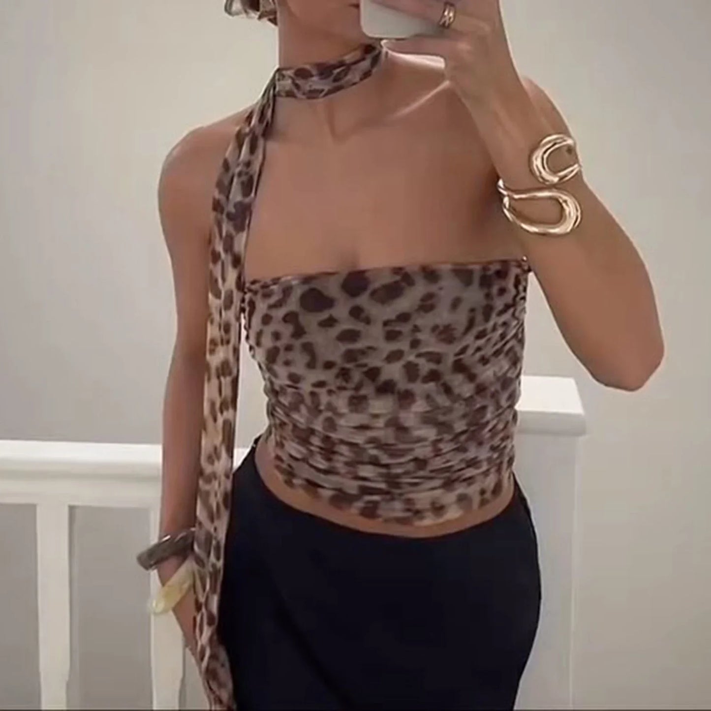 Leopard Tulle Ruched Strapless