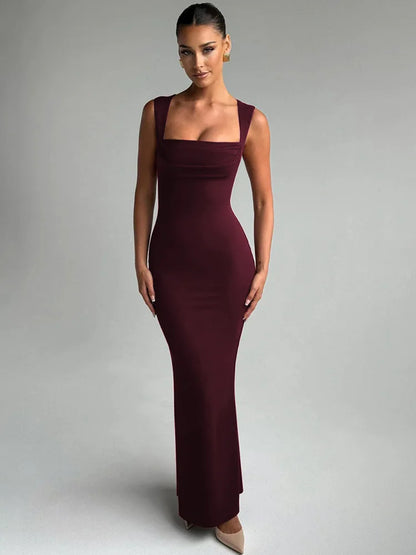 Square Neck High Waist Maxi Dress