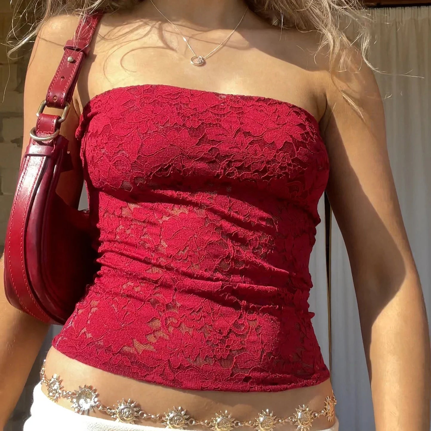 Sheer Lace Floral Slim Strapless