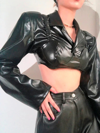 Black Slim PU 2Piece Tank Jacket