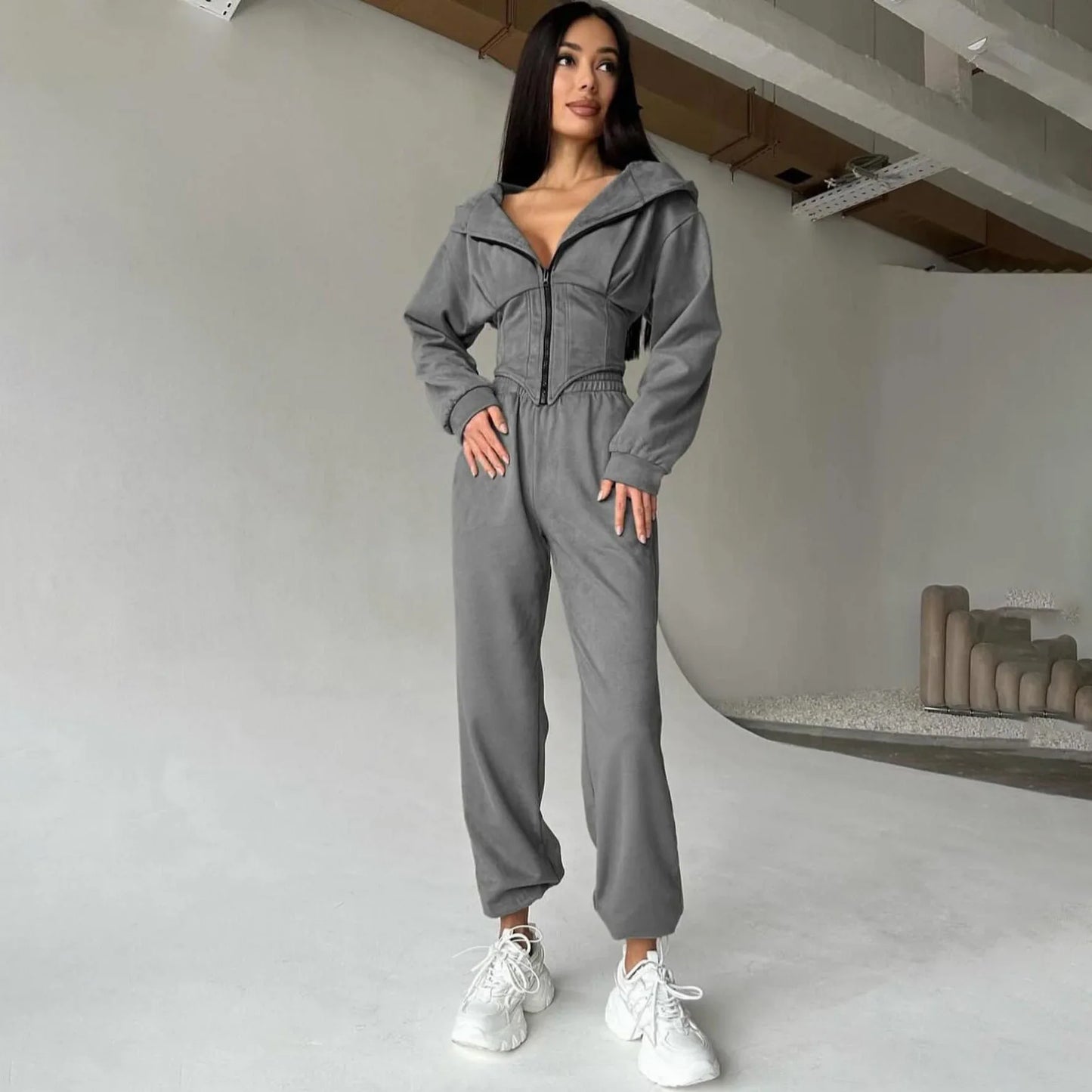 Fish Bone Zipper Slim Hoodie