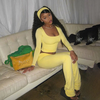 Yellow Flared U-neck Knit Set