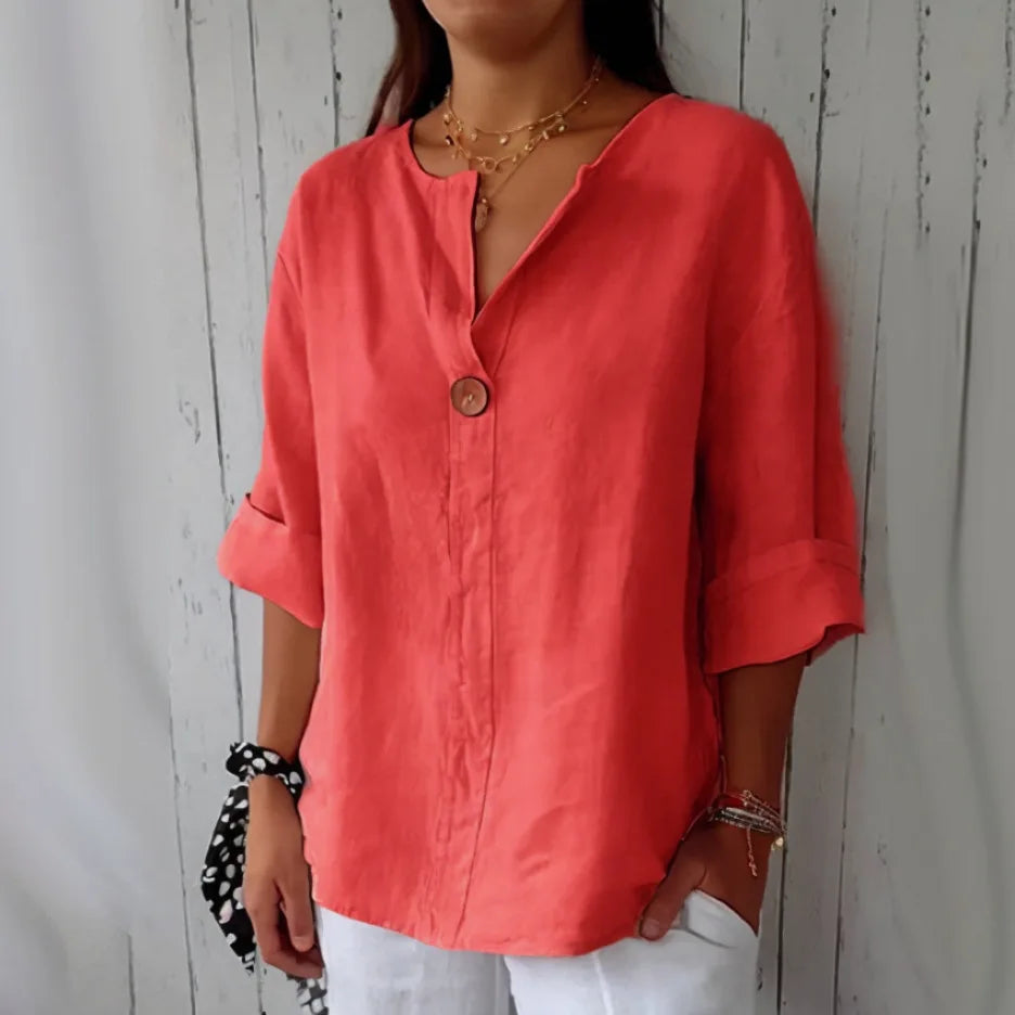 Summer V-neck Button Tee Blouse