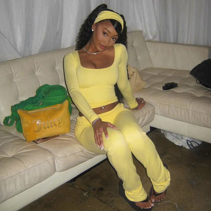 Yellow Flared U-neck Knit Set