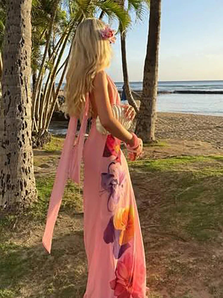 Tassel Lace-up Patchwork Floral Dress