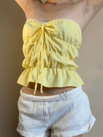 Ruched Plaid Print Slim Strapless