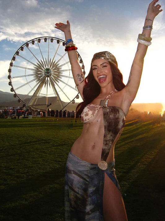 Metal Patchwork Hollow Split Maxi Dress