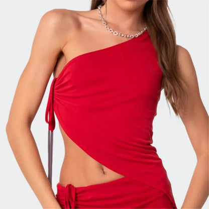 One Shoulder Wrinkled Sleeve Cami Top