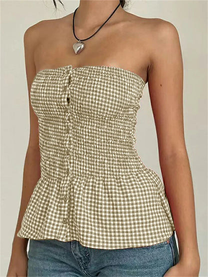 Red Gingham Ruffle Hem Strapless