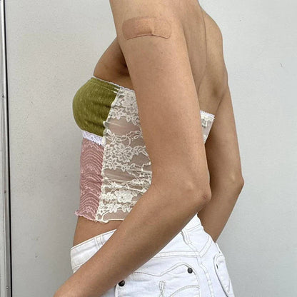 Lace Trim Sheer Mesh Strapless