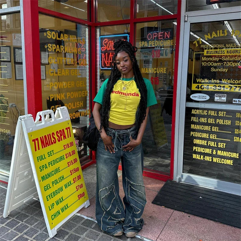 Slim Fit Letter European American Y2K  Crop Top