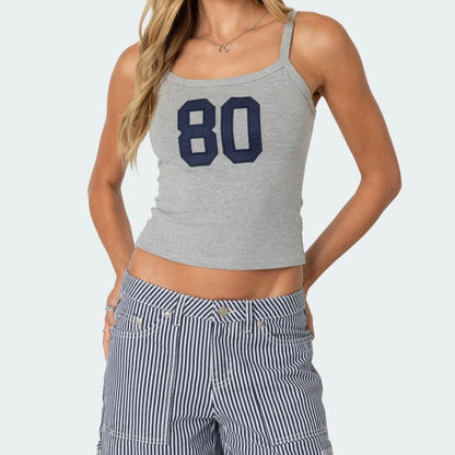 Jersey Number Graphic Print Y2K Crop Cami Top