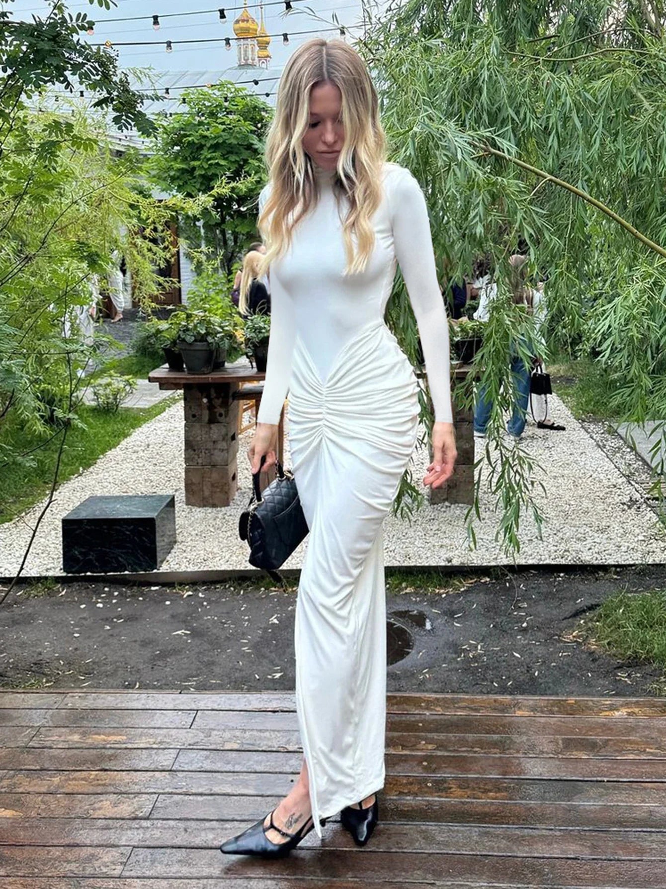 Turtleneck Draped Slit Maxi Dress