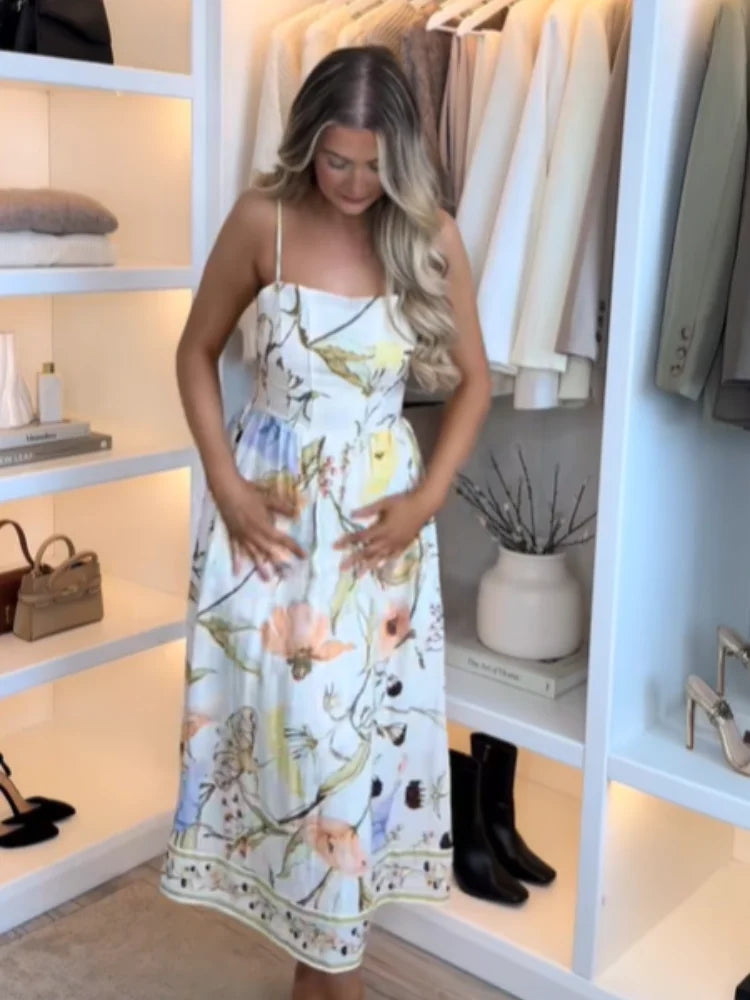 Sleeveless Pleated Slim Floral Dress