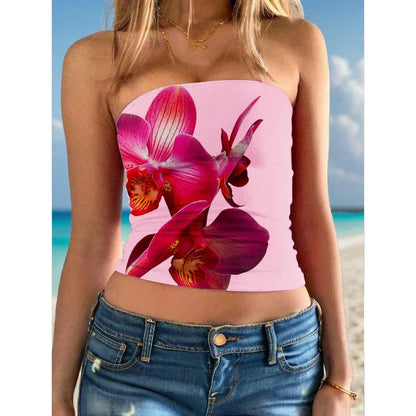 Floral Print Show Navel Strapless