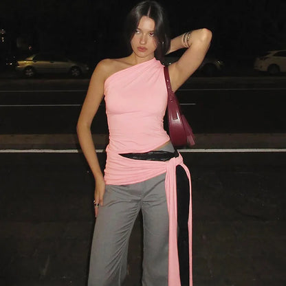 One Shoulder Lace Up Bodycon Crop Top