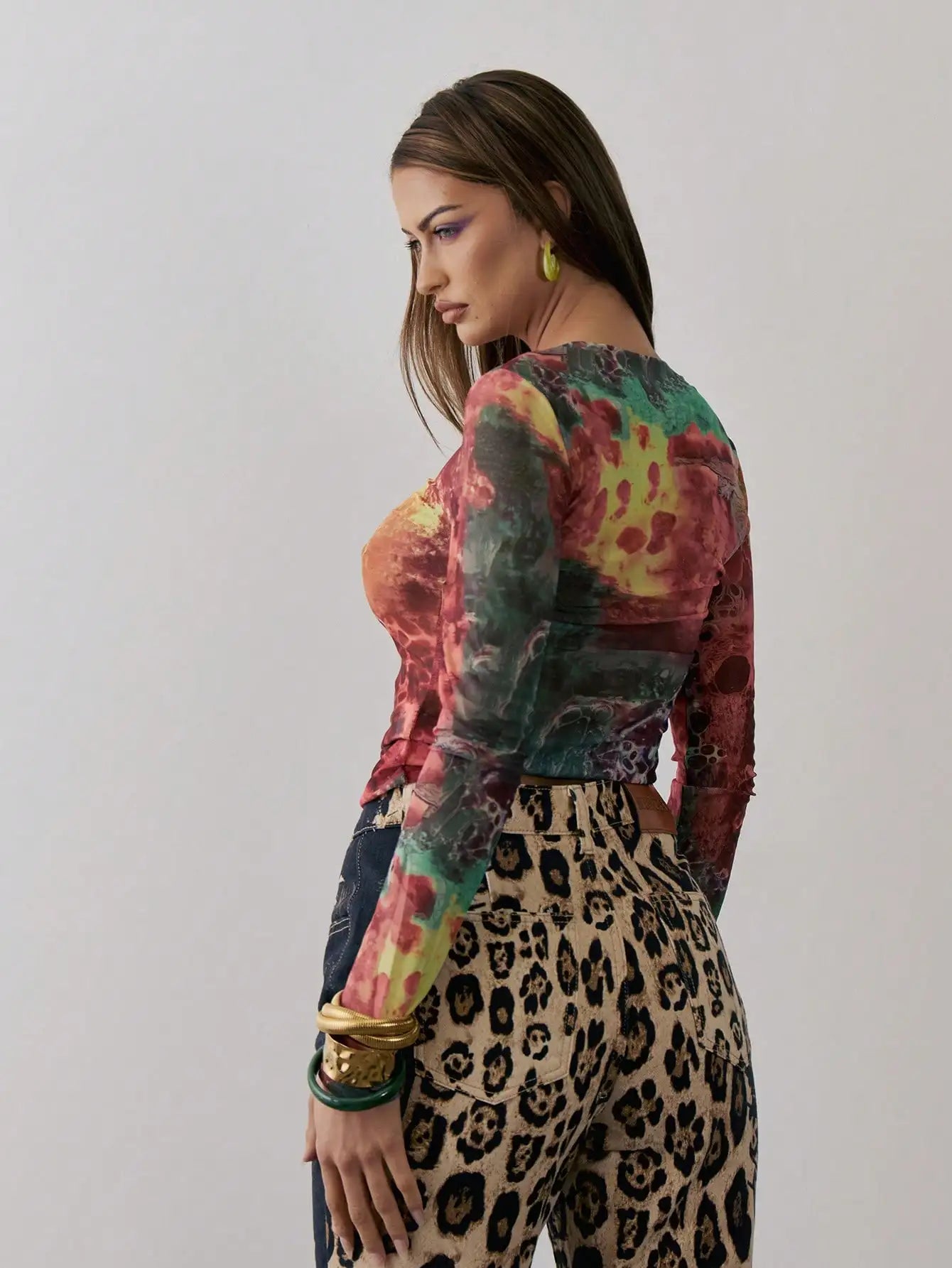 Mesh Tie Dye Sheer Top