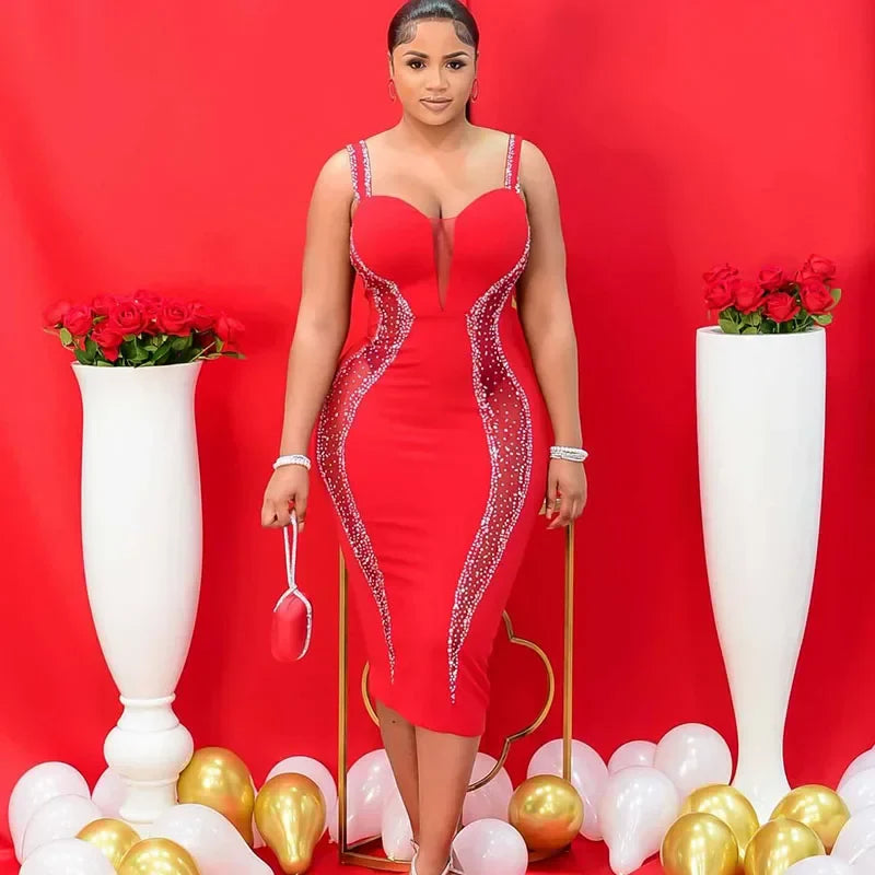 Diamond Patchwork Mesh Midi Dress