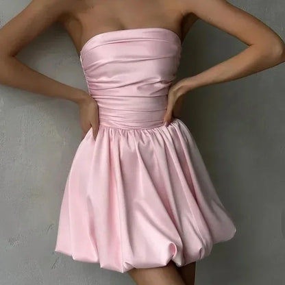 Sexy Bandeau Off Shoulder Pleated Silk Dress