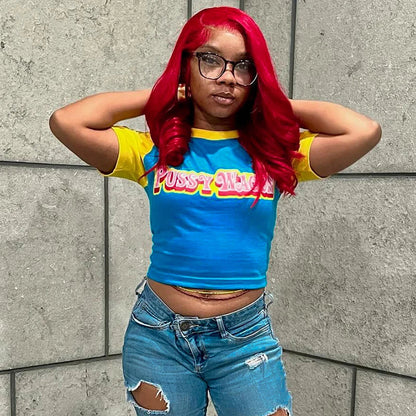 Color Clash Round Neck Spice Girls Crop Top