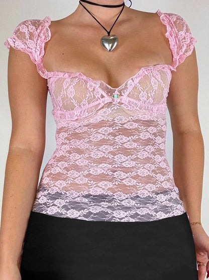 Sexy See-Through Square Collar Crop Top