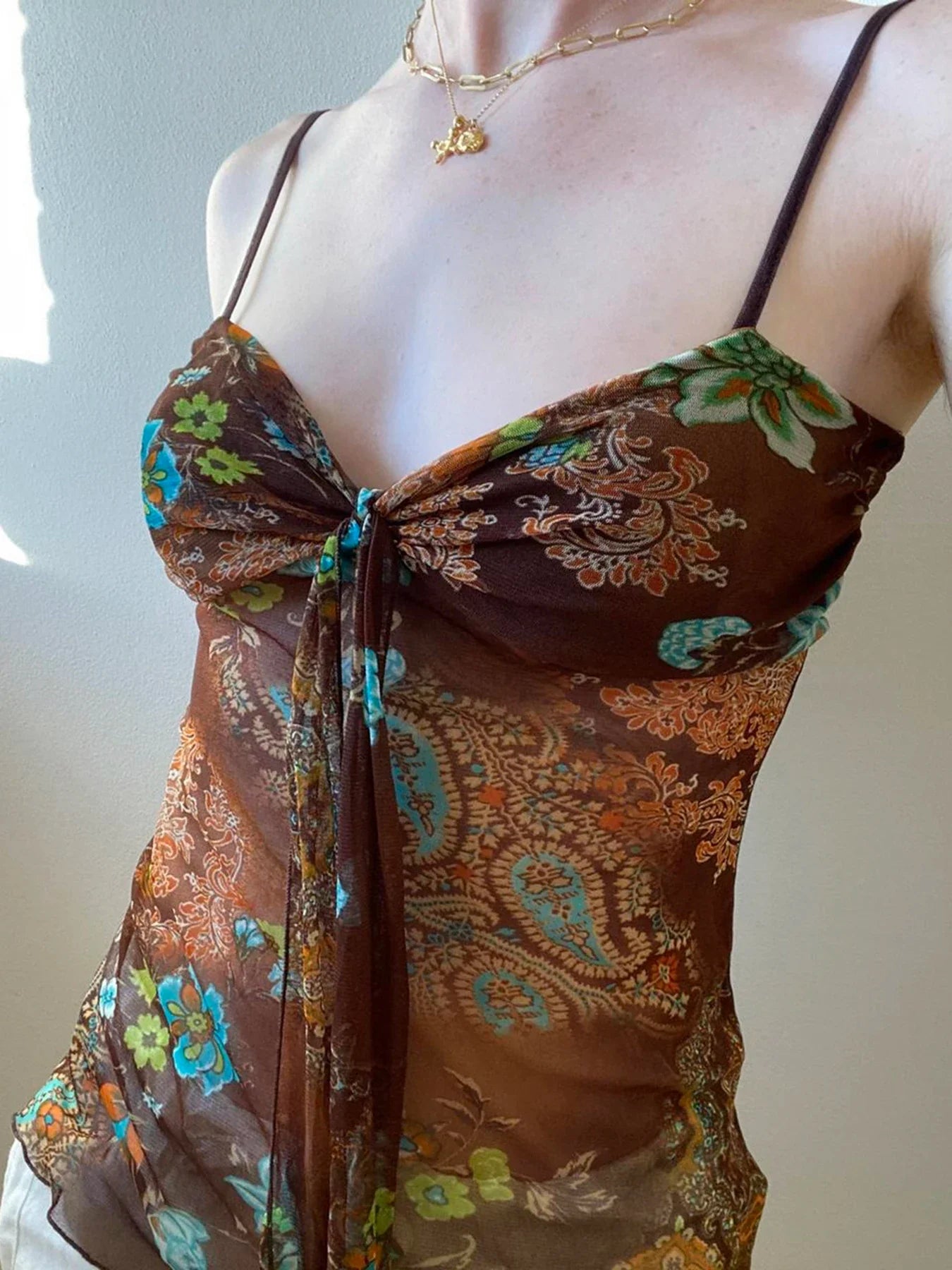 Retro Indie Folk V-Neck Cami Top