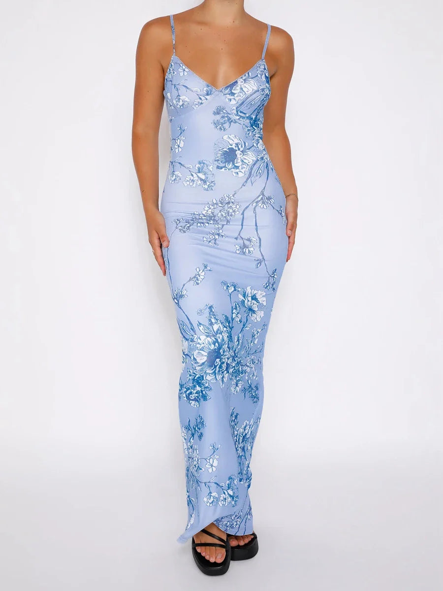 V-neck Backless Beach Floral Dress