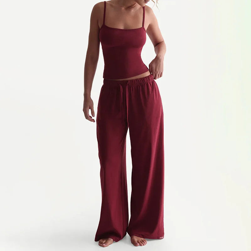 Sleeveless Backless Wide Two Piece Pants Set