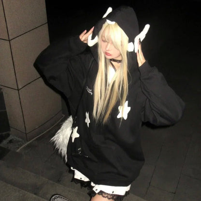 Star Print Zip Up Hoodie