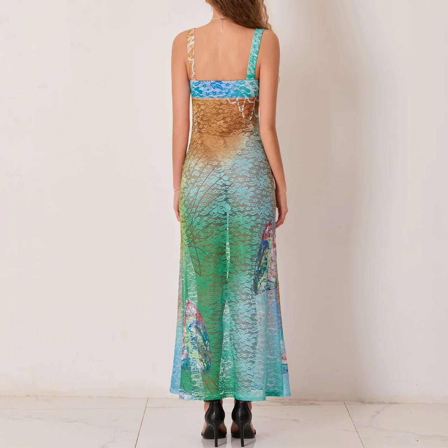 Hollow Pattern Cami Floral Dress