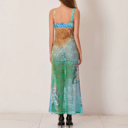 Hollow Pattern Cami Floral Dress