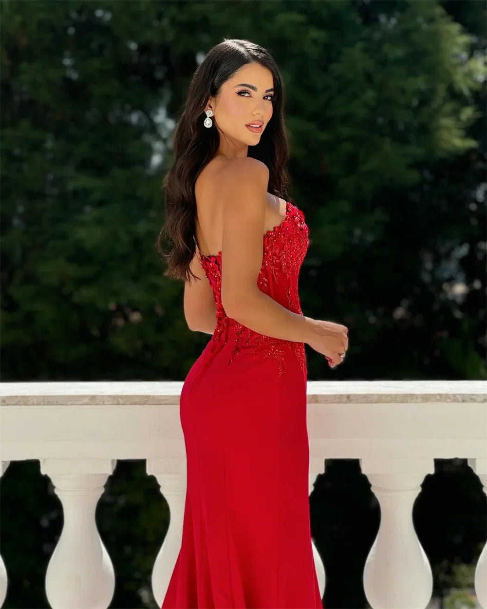 Red Beaded Sweetheart Prom Dress