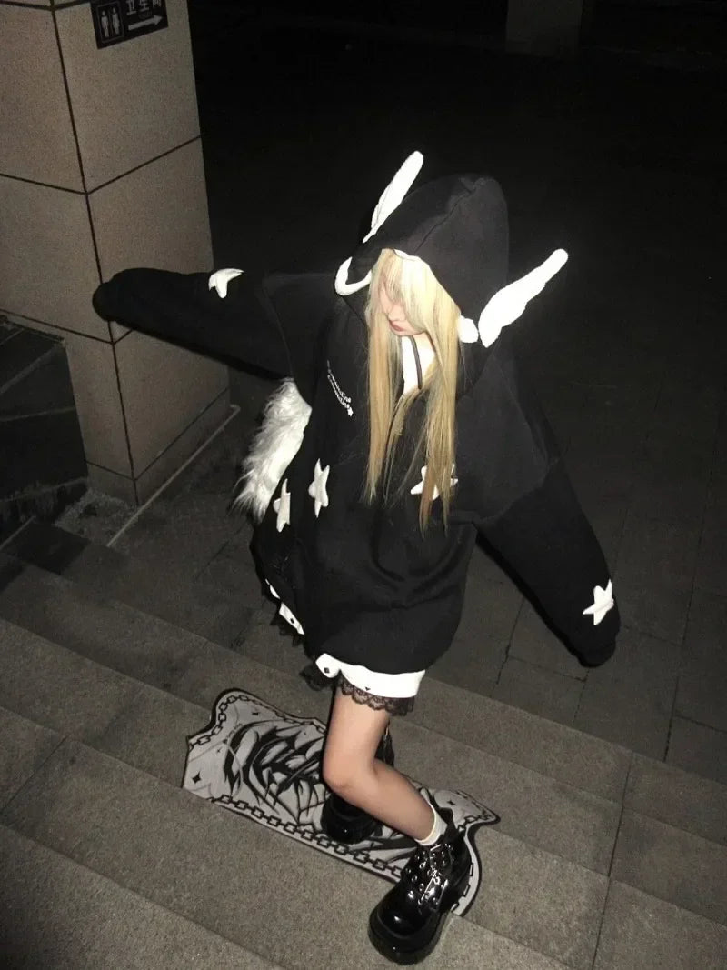 Star Print Zip Up Hoodie