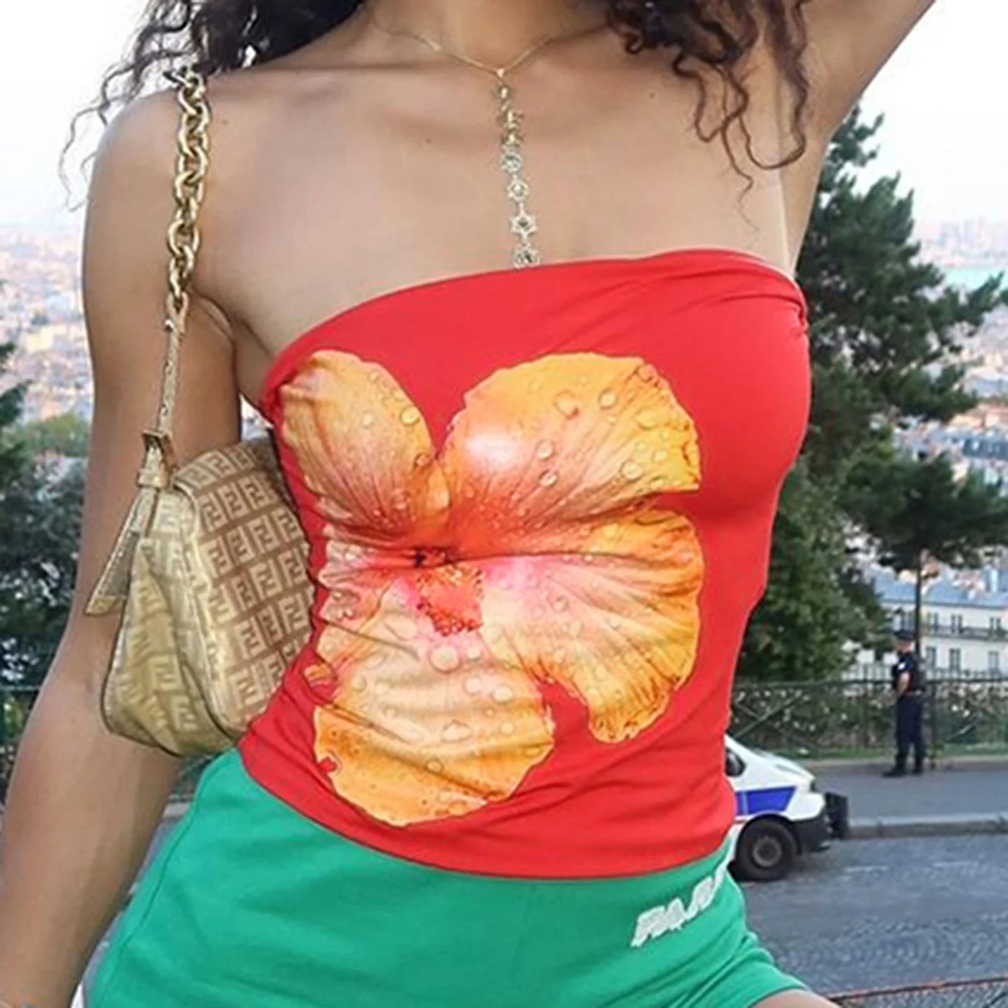 Flower Print Slim Fit Strapless