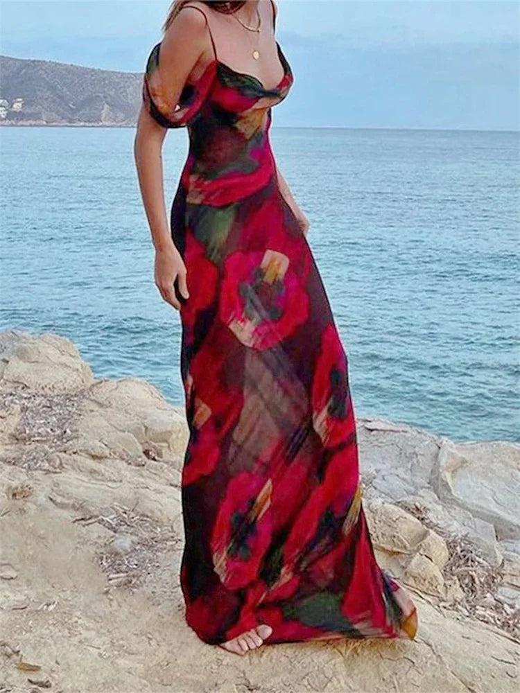 Spaghetti Strap Low Cut Floral Dress