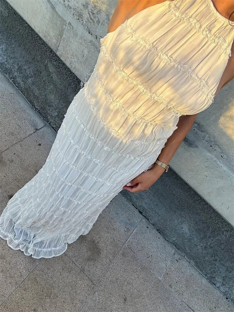 Patchwork Lace-up Beach Maxi Dress