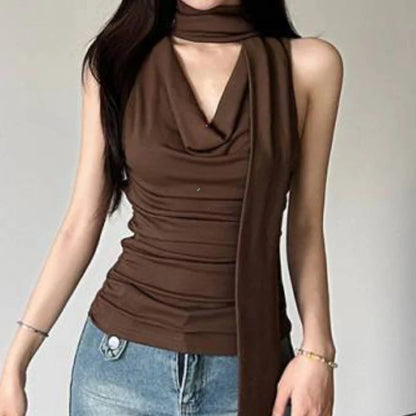 Solid Sleeveless V-Neck Bandage Cami Top