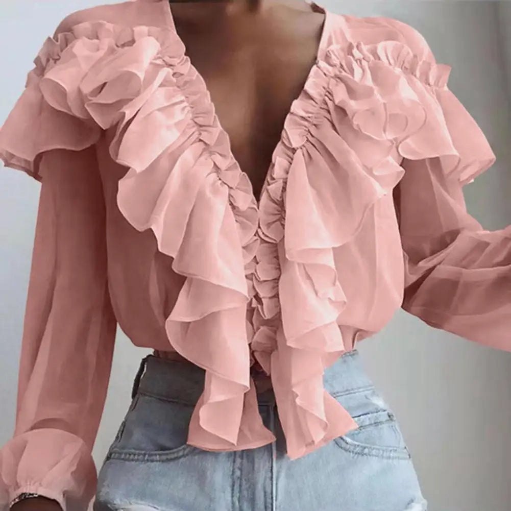 French Style Ruffle Collar Chiffon Blouse
