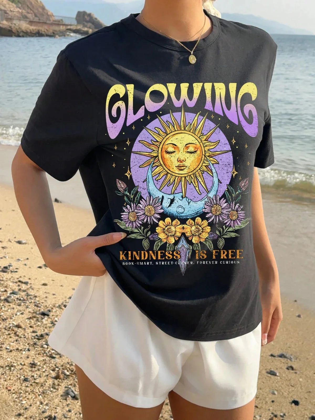 Sun God Print Minimalist T-shirt