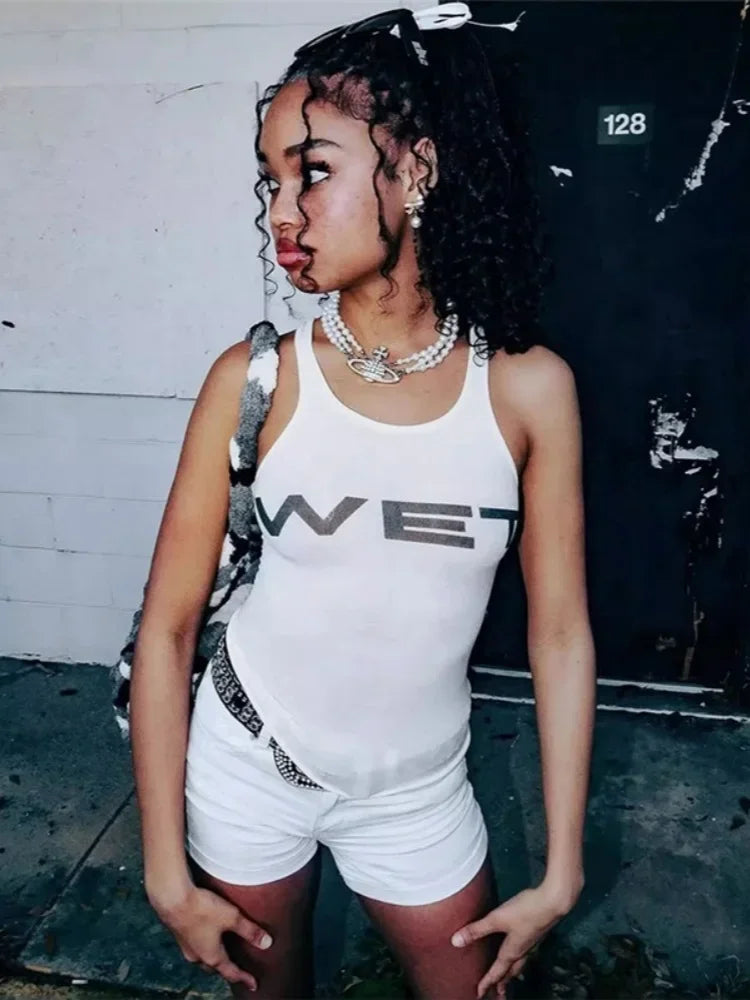 Sleeveless Letter Print Rave Sheer Top