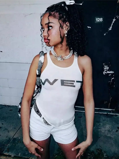 Sleeveless Letter Print Rave Sheer Top