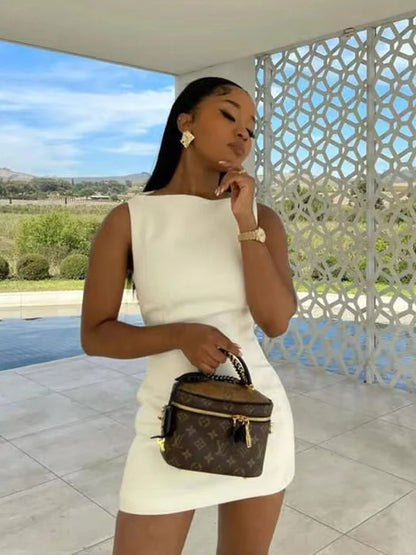 Solid O-Neck Casual Mini Black White Work Dress