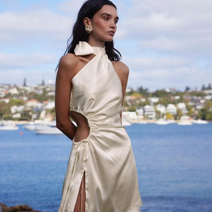 Elegant Sleeveless Flower Slim Shoulder Silk Dress