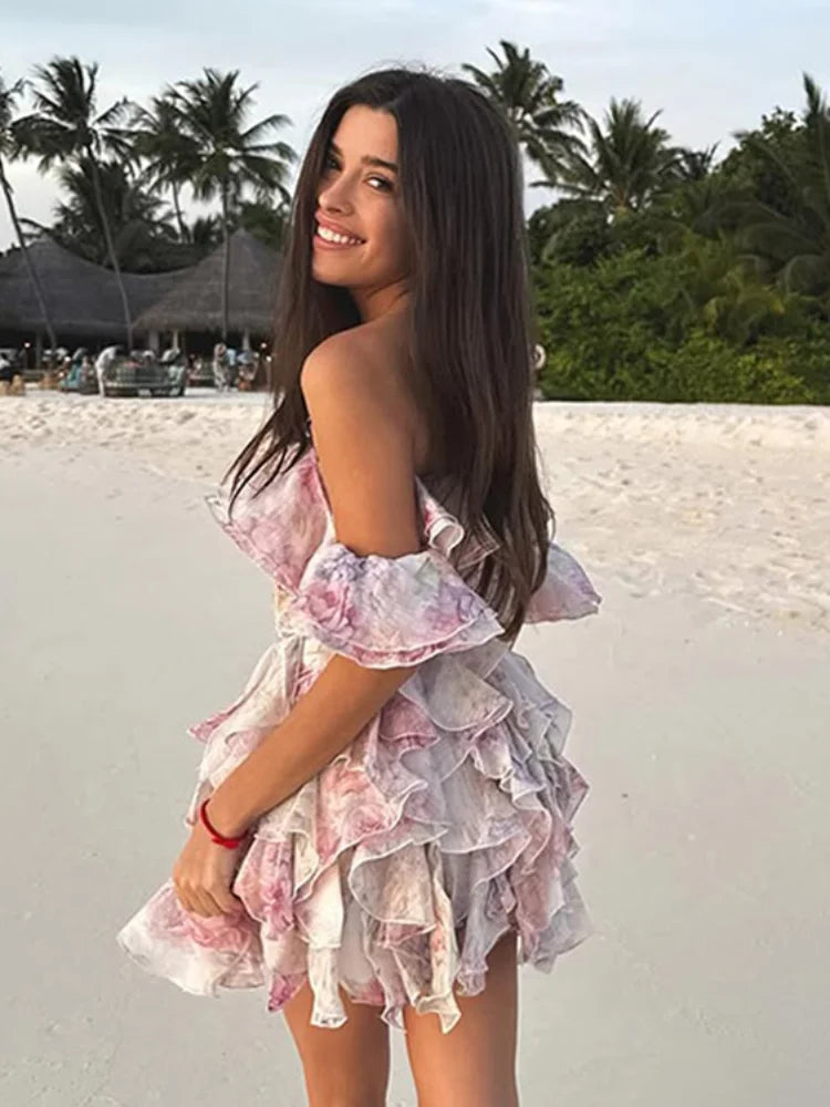 Chiffon Ruffle Floral Bodycon Mini Dress