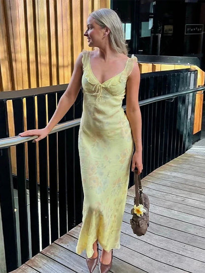 Ruffled Sling Backless Floral Dress