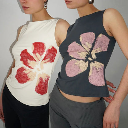 Vintage Flower Print Sleeveless Cami Top