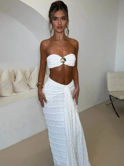 Sequins Strapless Maxi Knit Set